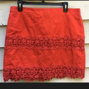 J.CREW FACTORY Red Solid/Lace Skirt, Size 10
